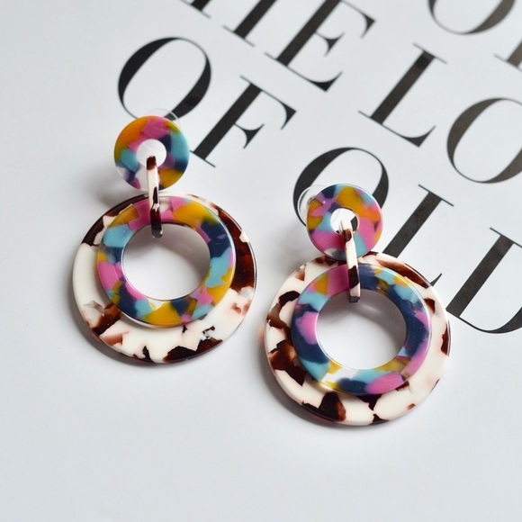 boutique Jewelry - Artisan Acrylic Hoops Dangle Mutli Layer Colorful